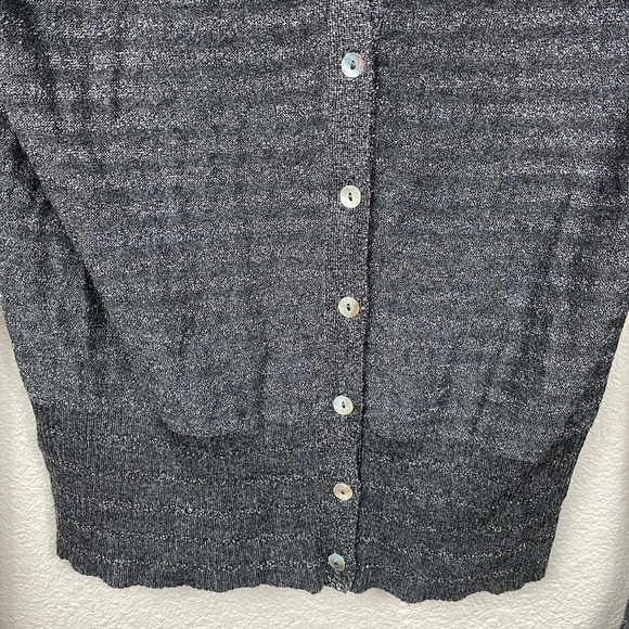 Mango Suit Gray Silver Stripe Sparkle Cardigan Sweater V Neck Sz L - Picture 2 of 9